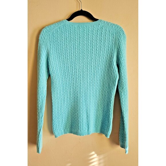 Anne Klein Sport 100% Cashmere Cable Knit Sweater Size M blue Quiet Luxury Soft - Picture 2 of 4